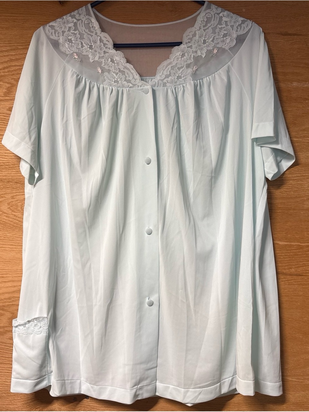 Vintage Shadow Line Light Mint Button-Front Lace Slip Blouse